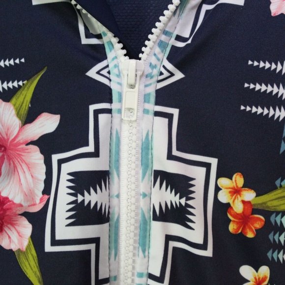 Tommy Bahama + Pendleton Tropical Zip Swim Surf Rashguard Navy Small H13258 - Picture 7 of 10